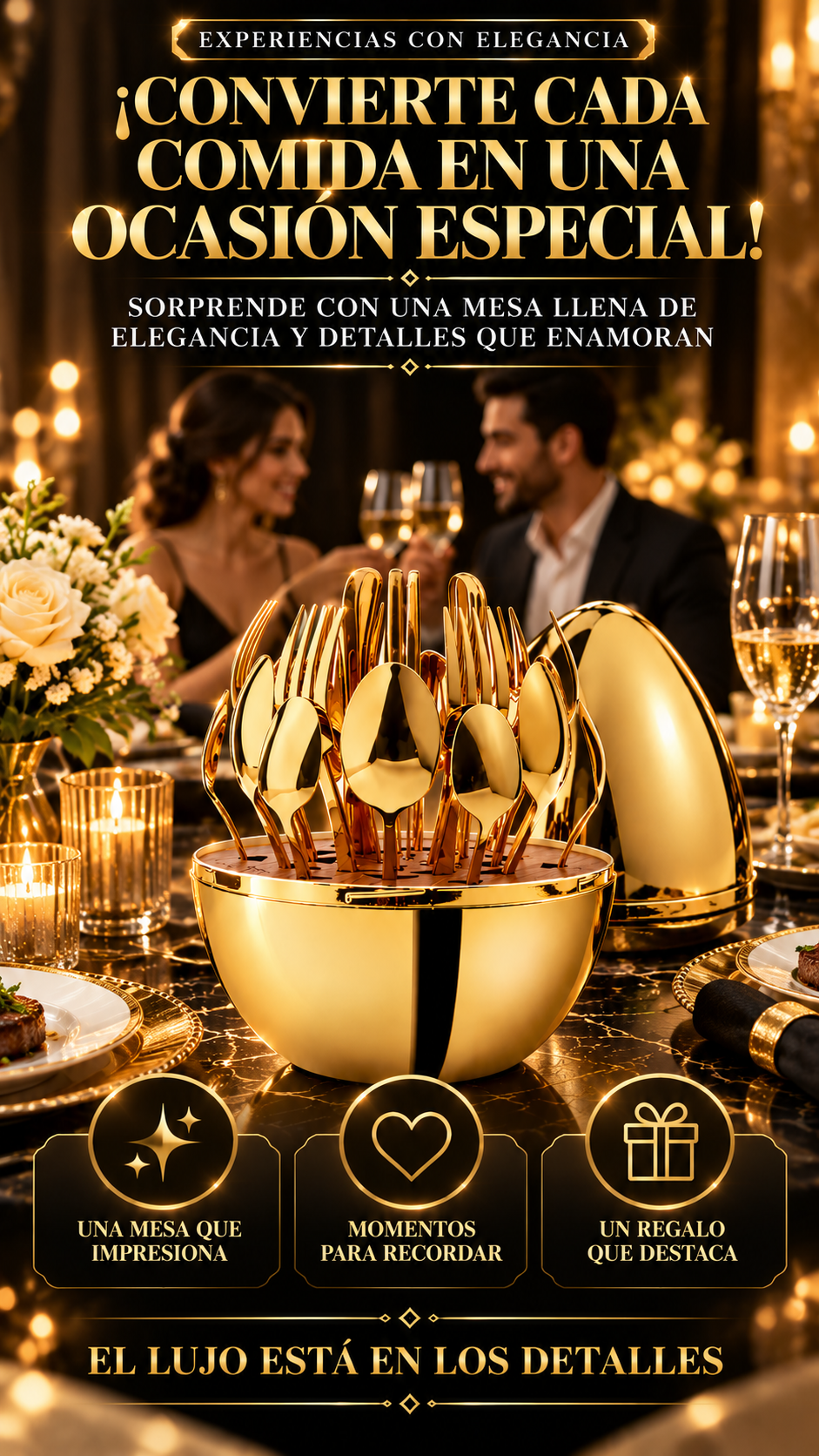 Imagen publicitaria 4 del set de cubiertos dorados de 24 piezas