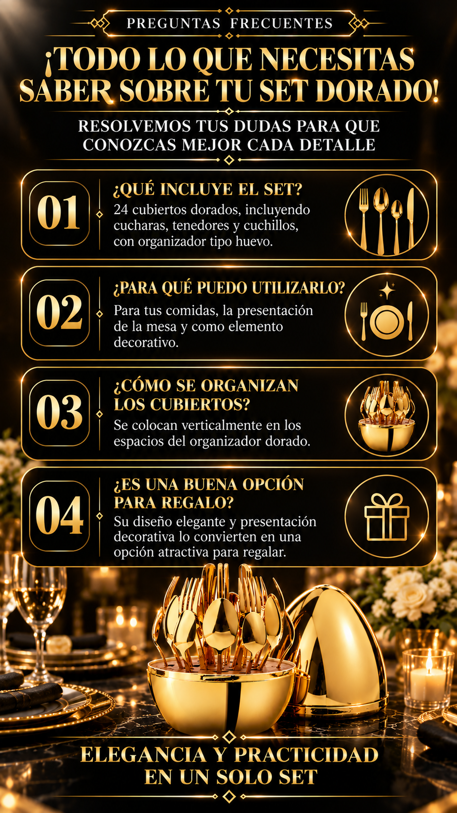 Imagen publicitaria 6: preguntas frecuentes sobre el set de cubiertos